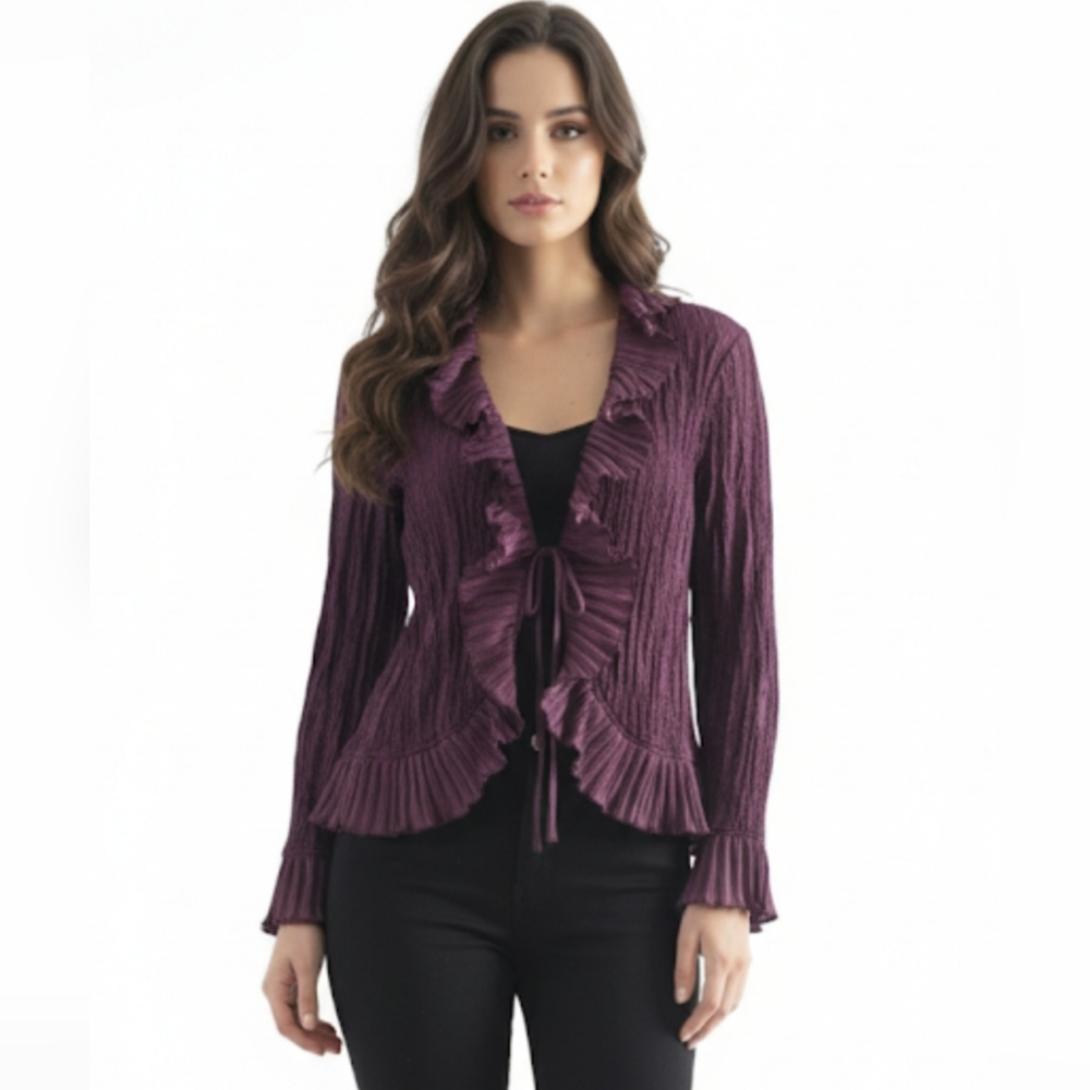 Simon Chang Crinkle Top - Plum, Aubergine - Romantic & Vintage Style size 14